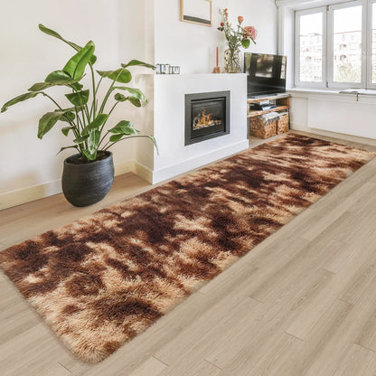 Tie-Dye Shaggy Runner Rug – Soft Fluffy Floor Mat for Bedroom & Living Room