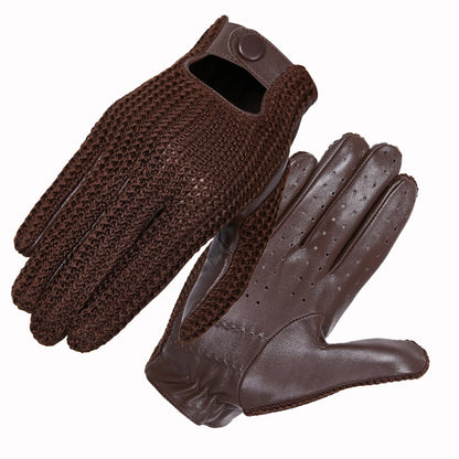 Men's Leather & Knit Touchscreen Driving Equestrian Gloves
