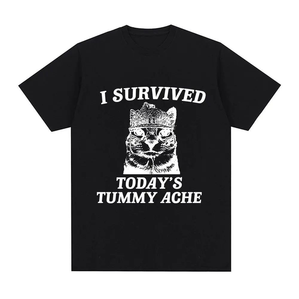 Funny Cat Meme T-Shirt – I Survived Today's Tummy Ache
