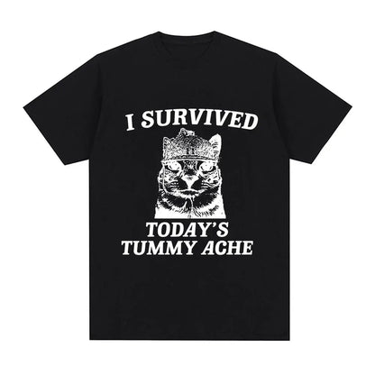 Funny Cat Meme T-Shirt – I Survived Today's Tummy Ache