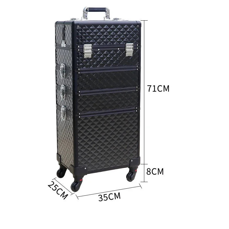 Large Professional Makeup Trolley Case – Multilayer Rolling
