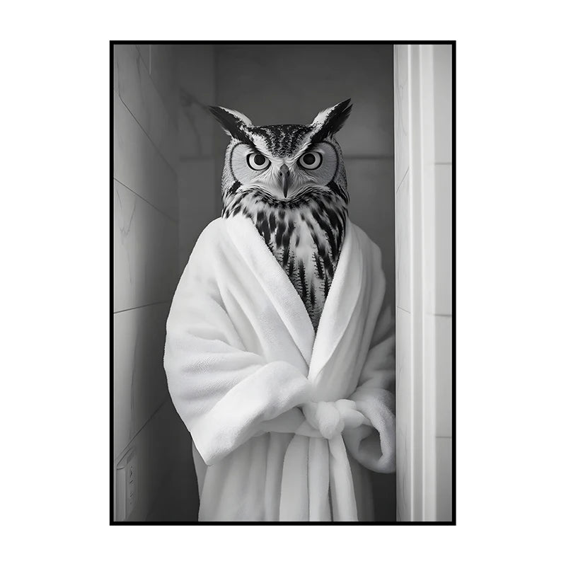 Funny Animal Bathroom Wall Art Poster – Quirky Wildlife in Bathrobe Print
