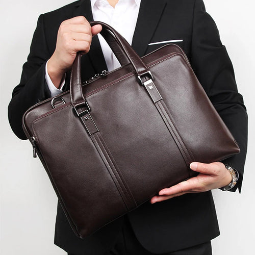 Genuine Leather Men's Briefcase – 15.6" Laptop & Business Bag