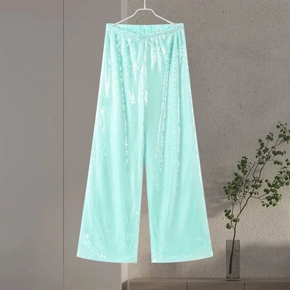 Sequin Wide-Leg Pants for Women – Y2K Loose Drawstring Trousers