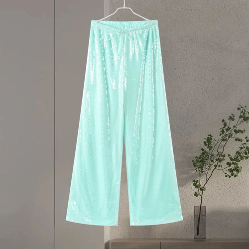 Sequin Wide-Leg Pants for Women – Y2K Loose Drawstring Trousers