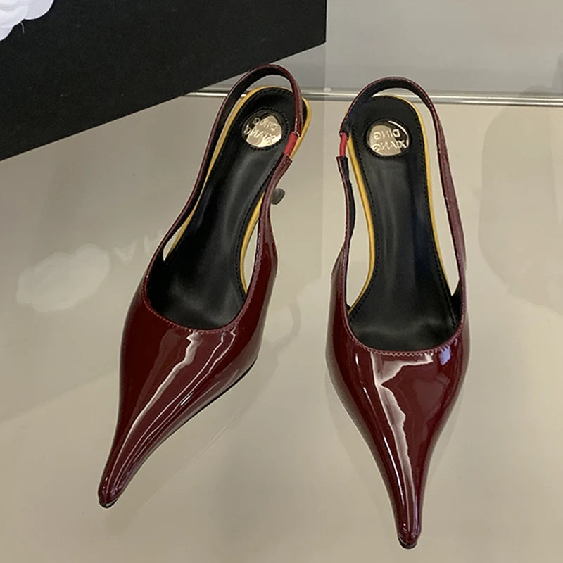 Patent Leather Pointed Toe Slingback Heels – Women's Stiletto Pumps
