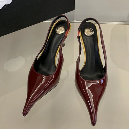 Patent Leather Pointed Toe Slingback Heels – Women's Stiletto Pumps