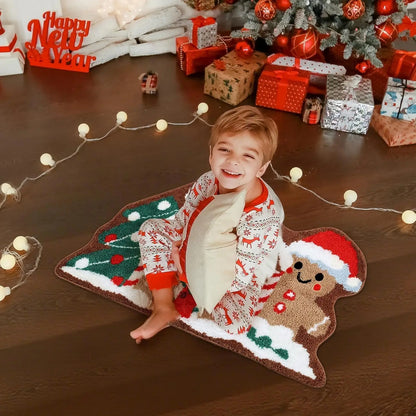 Christmas Gingerbread House Rug – Soft Fluffy Holiday Floor Mat