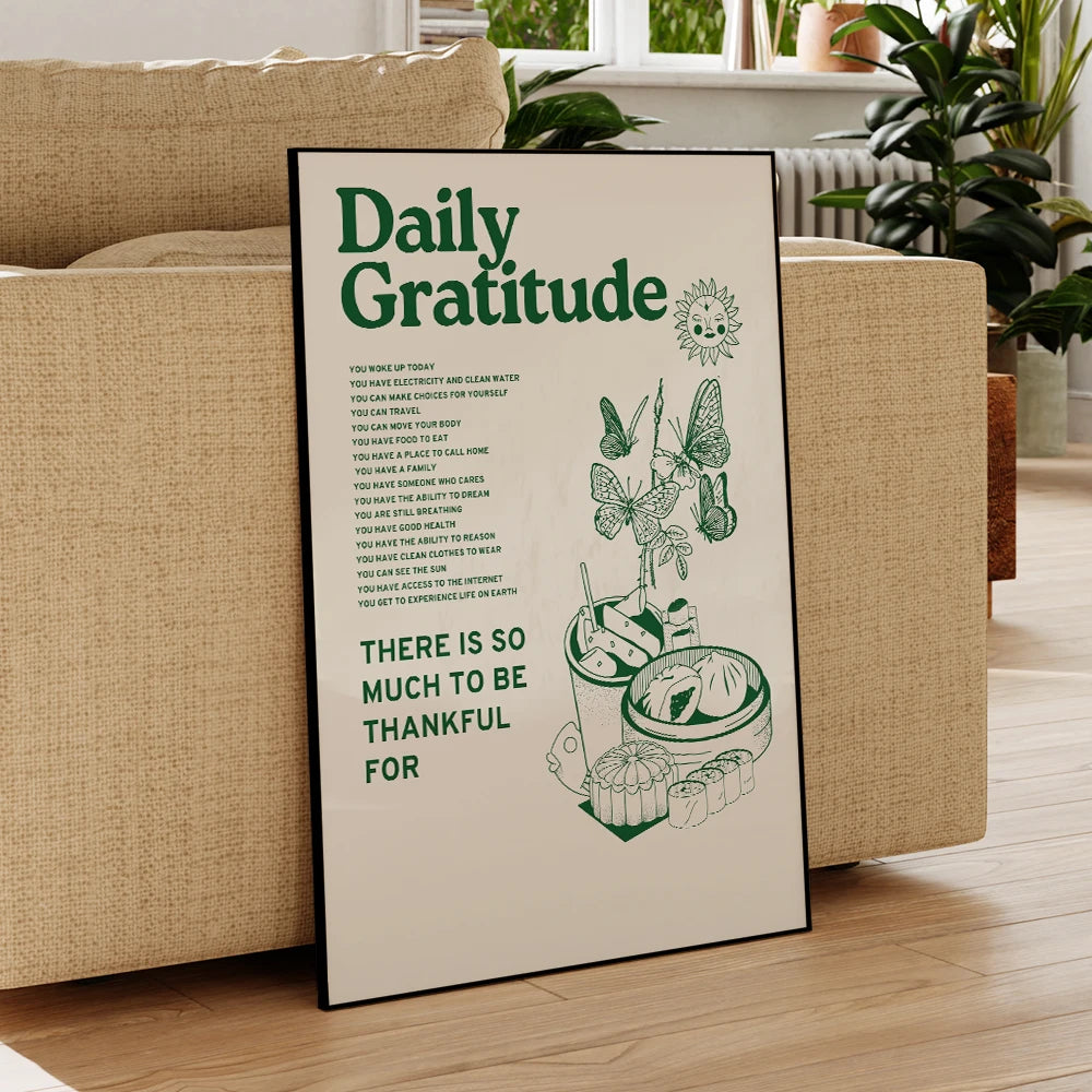 Daily Gratitude Wall Art Print – Green Retro Poster