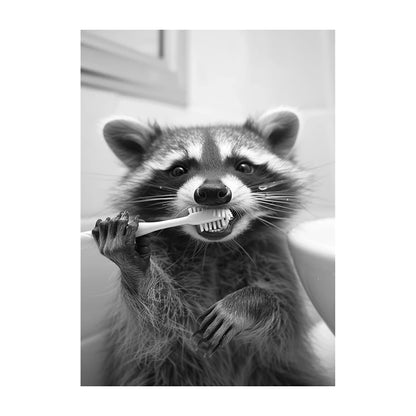 Funny Animal Bathroom Wall Art Poster – Black & White Vintage Print