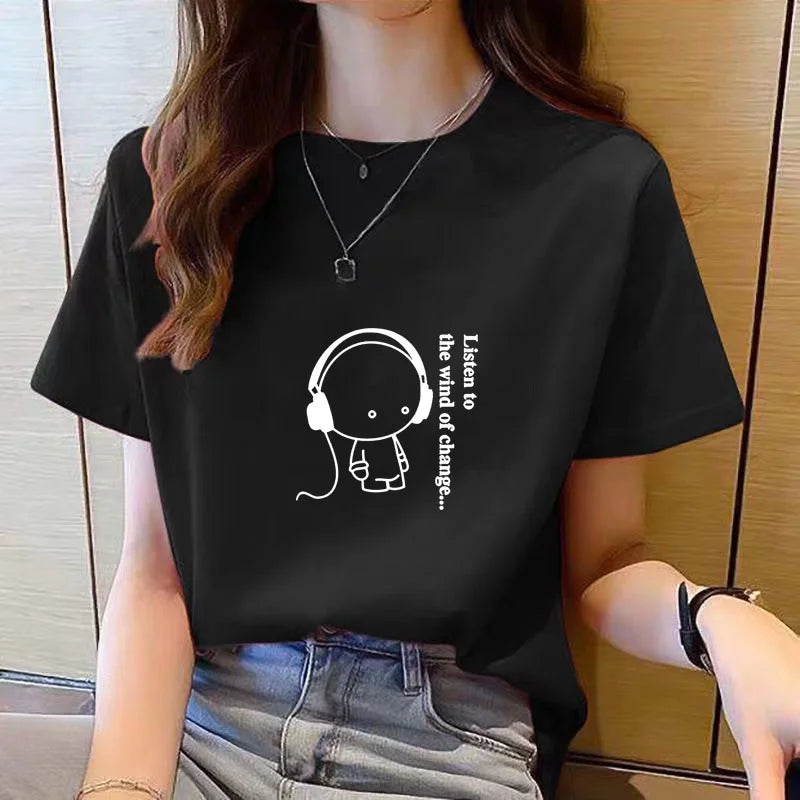 Women's Cartoon Graphic T-Shirt – Short Sleeve Korean Style