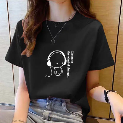 Women's Cartoon Graphic T-Shirt – Short Sleeve Korean Style