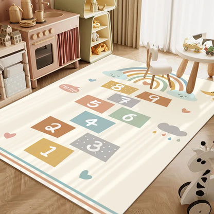 Kids Rainbow Area Rug – Soft Crystal Velvet Playroom Carpet