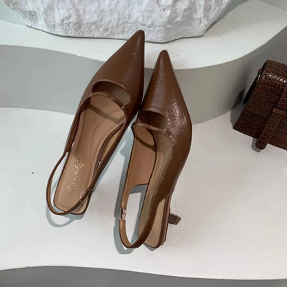 Women's Pointed-Toe Slingback Sandals – Elegant Mid Heel Shoes