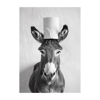 Funny Bathroom Wall Art Poster – Black & White Animal Toilet Paper Print