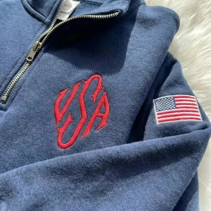 Men's Quarter-Zip Sweatshirt USA Embroidered Patch – Harajuku Y2K Vintage Pullover