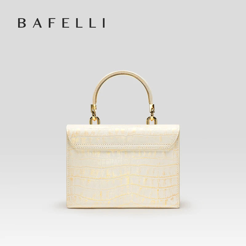 Genuine Leather Shoulder Handbag with Gold Hardware