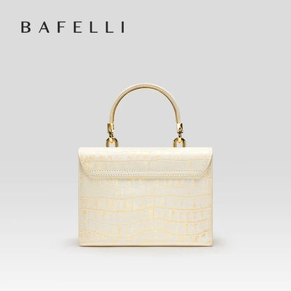 Genuine Leather Shoulder Handbag with Gold Hardware