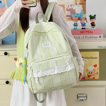 Sweet Style Girls Backpack – Cute Striped School Bag with Doll Charm