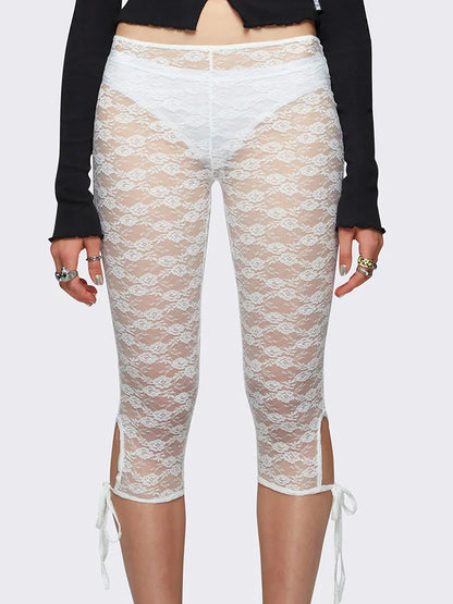 Lace Capri Pants for Women – See-Through Bandage Streetwear