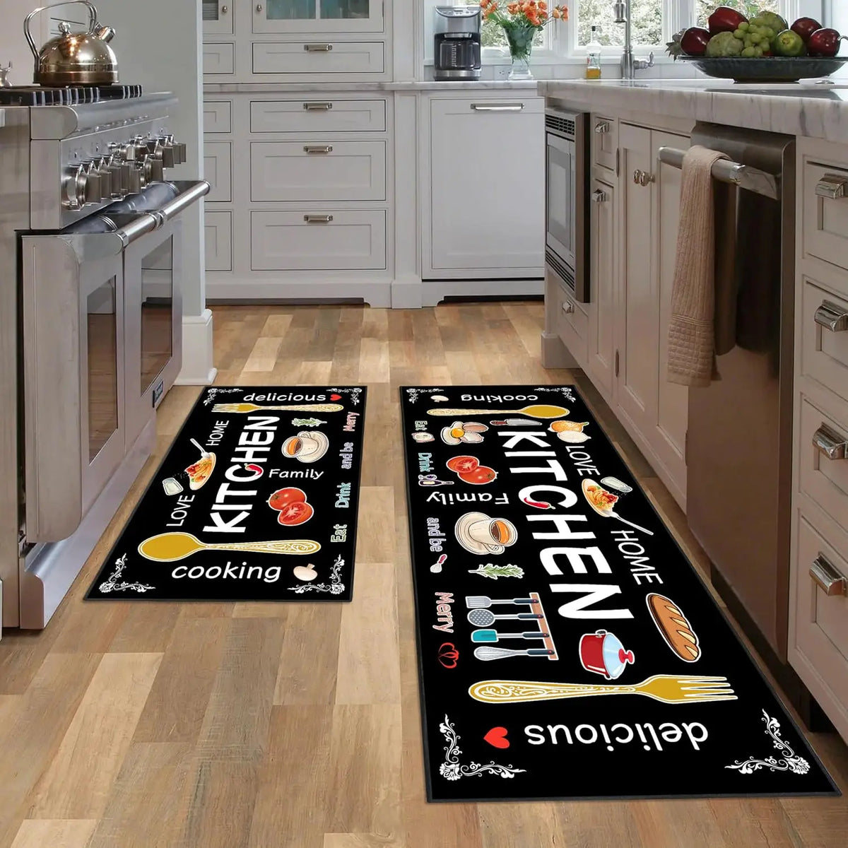2-Piece Boho Kitchen Rug Set – Stain-Resistant Floral Patchwork Mat