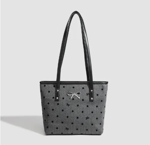 Sweet Cool Black Tote Bag Women College Style Trendy Bow Print
