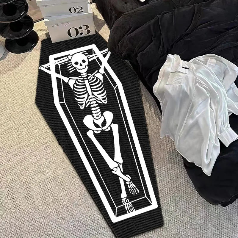 Gothic Skull Coffin Rug – Halloween Non-Slip Floor Mat