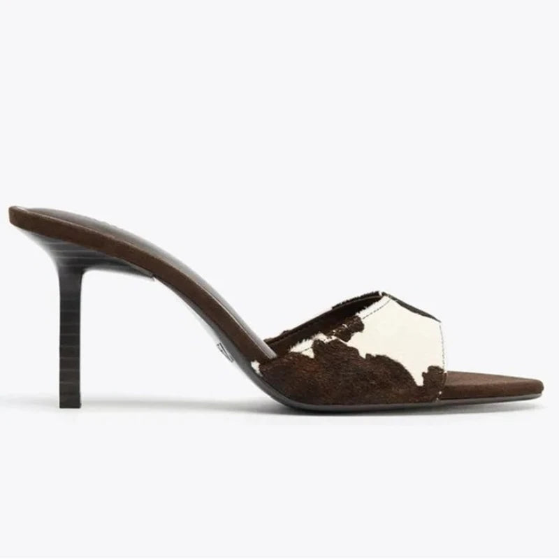 Women's Stiletto Heel Mule Sandals – Retro Suede Slide Slippers