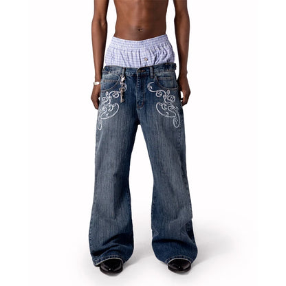 Y2K Bootcut Jeans – Vintage Washed Embroidery Denim Pants
