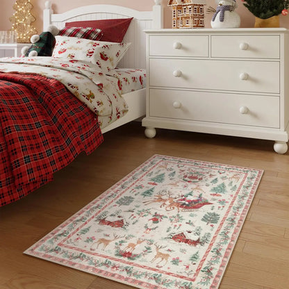 Christmas Non-Slip Area Rug – Vintage Holiday Floor Mat
