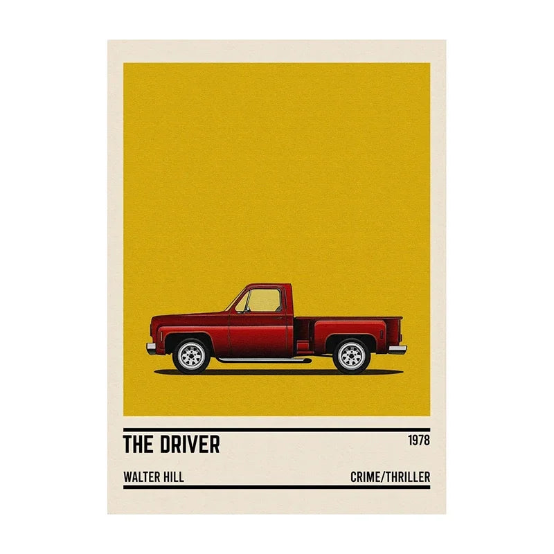 Movie Car Minimalist Poster Wall Art Print | Classic Film Decor