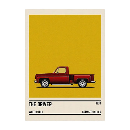 Movie Car Minimalist Poster Wall Art Print | Classic Film Decor