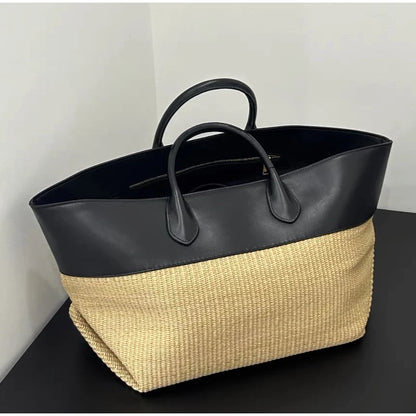 Luxury Genuine Leather Straw Bag