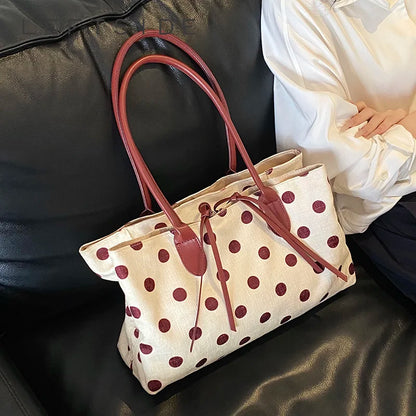 Polka Dot Canvas Tote Bag for Women – Large Shoulder Handbag
