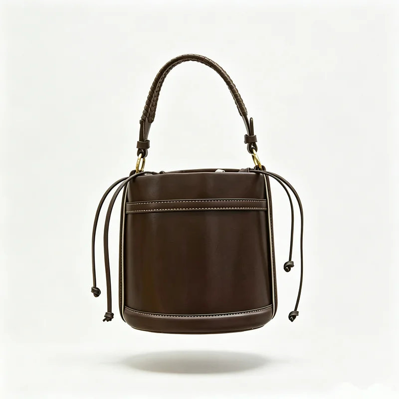 PU Leather Bucket Bag – Women's Woven Handle Crossbody