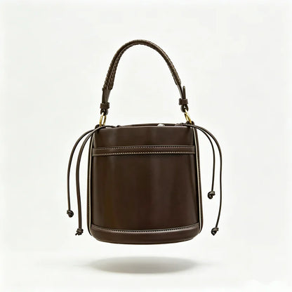 PU Leather Bucket Bag – Women's Woven Handle Crossbody