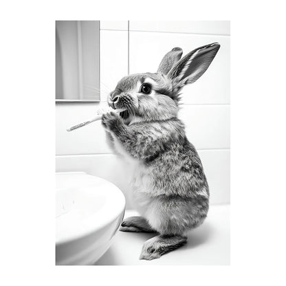 Funny Animal Bathroom Wall Art Poster – Black & White Vintage Print