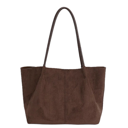 Faux Suede Large Tote Shoulder Bag for Women – Retro Soft Luxury