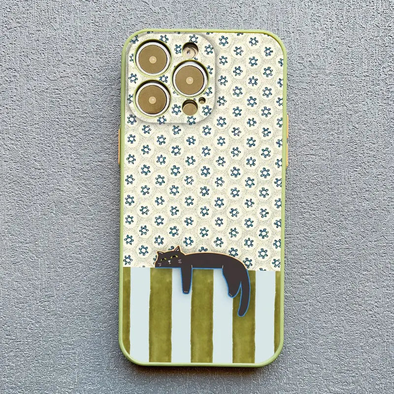 Black Cat Striped Pattern iPhone Case for iPhone 11–17 Series