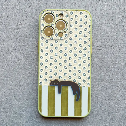 Black Cat Striped Pattern iPhone Case for iPhone 11–17 Series