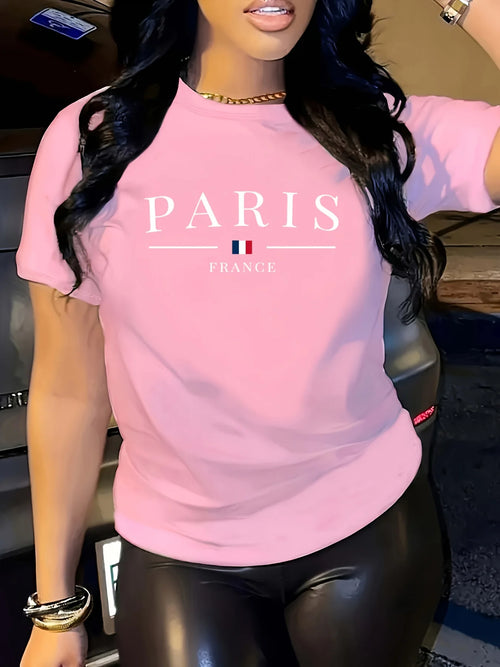 Paris France Graphic T-Shirt – Women's Casual Short Sleeve Round Neck Tee