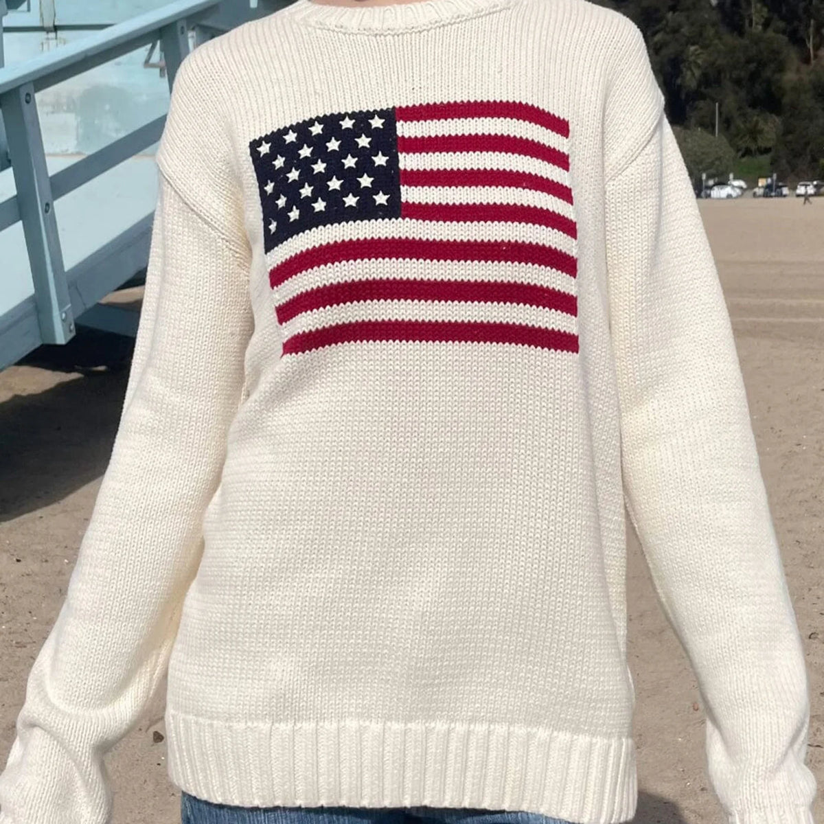 American Flag Knit Sweater – Women's Loose Fit Pullover