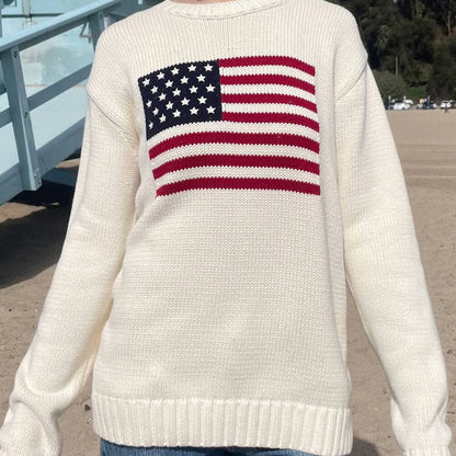 American Flag Knit Sweater – Women's Loose Fit Pullover