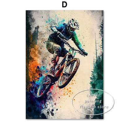 Mountain Bike Watercolor Wall Art Print Cycling Poster