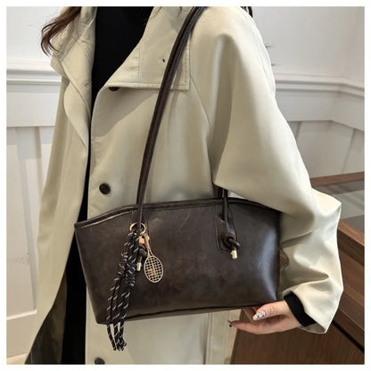 PU Leather Shoulder Bag Y2K Tote with Charm Detail