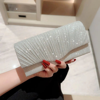 Ladies Glitter Silver Clutch Bag Envelope Evening Bag