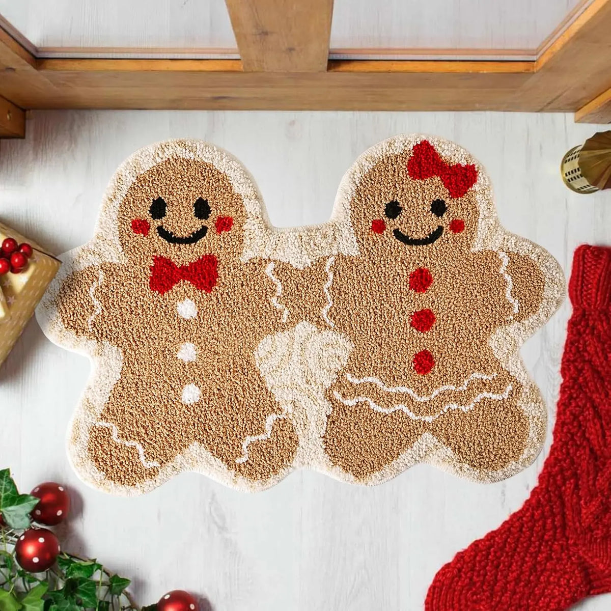 Christmas Gingerbread Couple Bath Mat – Non-Slip Rug