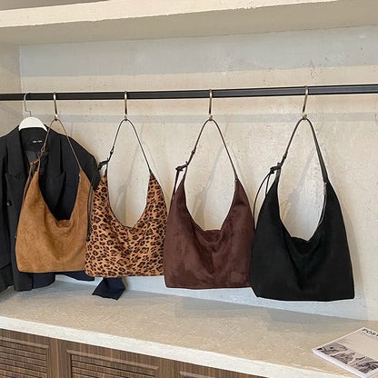 Leopard Print Shoulder Bag – Women's Large Suede Hobo Tote
