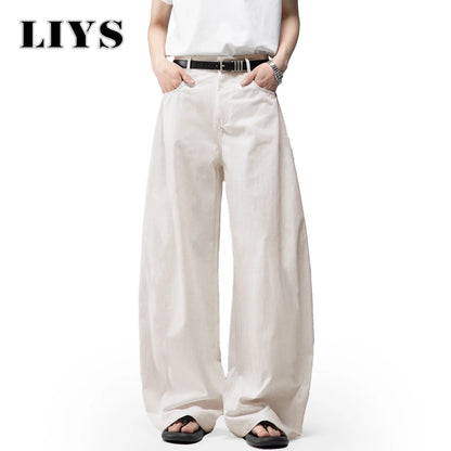 Men S White Baggy Machete Wide-Leg Jeans Daily Casual Denim Pants Solid Business Ladies Balloon