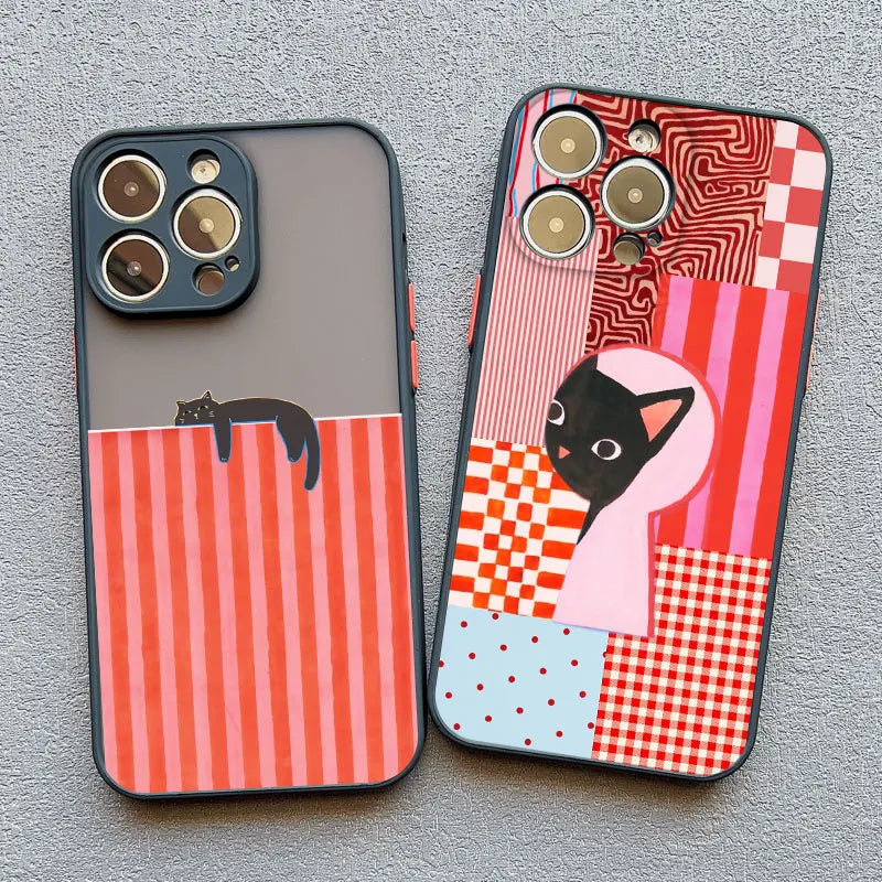 Black Cat Striped Pattern iPhone Case for iPhone 11–17 Series